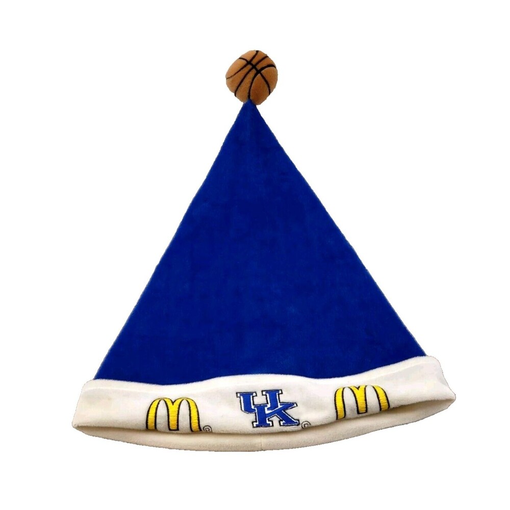 Vintage UK Kentucky Wildcats Basketball McDonald’s Blue Santa Hat Plush Brown Ba
